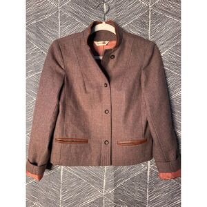 Vintage 70's Cottagecore Cropped Wool Jacket‎ with Leather Trim Sz 7